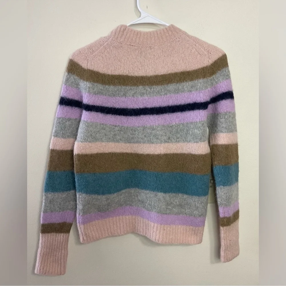 J Crew Point Sur Alpaca Wool Sweater Pink Rainbow Striped Crew Neck Soft Small